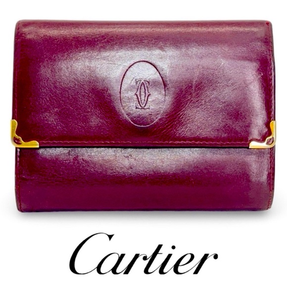 Cartier Paris Vintage Wallet. Burgundy Leather. KISS LOCK - Picture 4 of 7